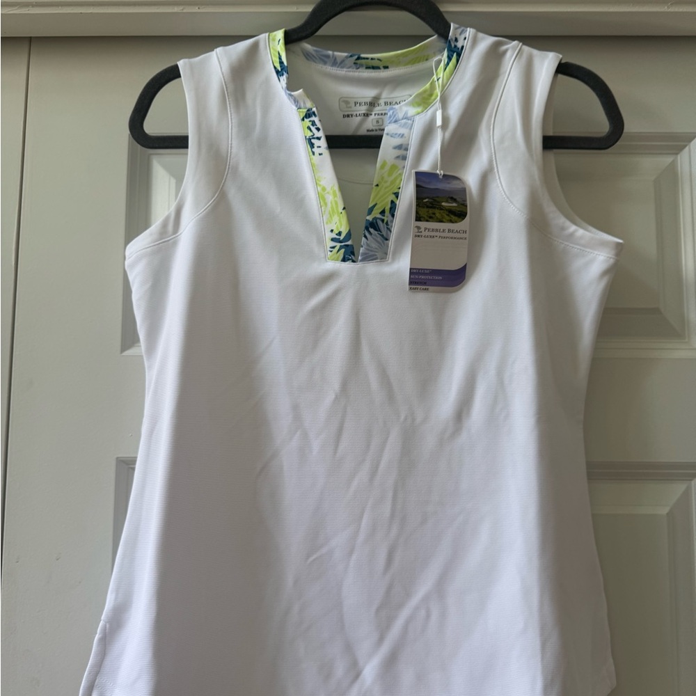 Pebble Beach White and Yellow Sleeveless Tank Top